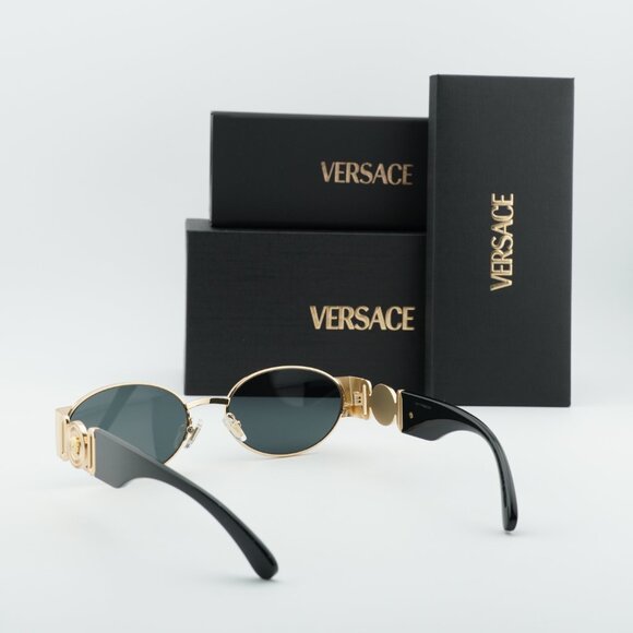 Versace VE2299 1002/87 Oval Sunglasses - Gold/Black/Dark Grey